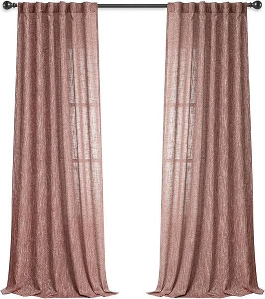 MYSKY HOME Cotton Curtains for Living Room Farmhouse Semi Sheer Light Filtering for Windows, Linen Look Texture Soft Modern Decor Country Style, 50" x 84", Brick Red-Ruum Studio Home