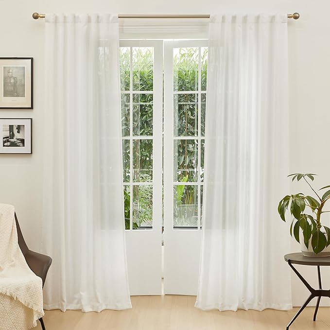 MYSKY HOME Natural Linen White Curtains 84 Inches Long, Semi Sheer Soft Cotton Window Drapes Set for Living Room Back Tab Elegant Cute Look Country Bedroom Curtains, 50" x 84", Beige, Pack-2-Ruum Studio Home