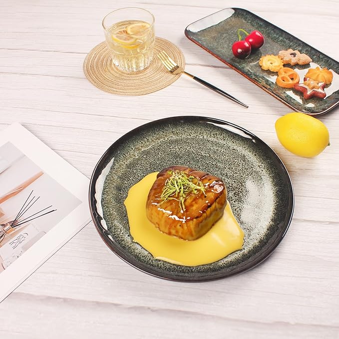 Ceramic Dinner Plates Dish Set,Set of 4,for Lunch snacks -Microwave Oven & Dishwasher Safe,Scratch Resistant,Dinnerware Kitchen Porcelain Serving Dishes 10 Inch Round-Ruum Studio Home