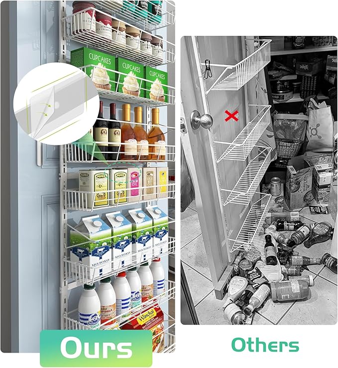White 10-Tier Over The Door Pantry Organizer, Pantry Organization and Storage, Metal Hanging Adjustable Basket, Wall Spice Rack Seasoning Shelves, Home & Kitchen Essentials-Ruum Studio Home