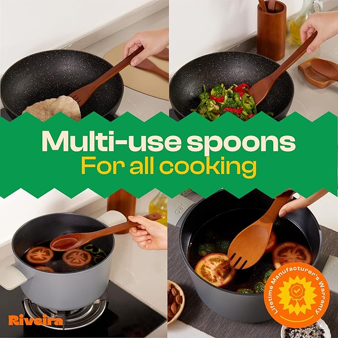 Riveira Premium Brown Bamboo Wooden Spoons for Cooking Set of 6 – Premium Brown Bamboo Wooden Cooking Utensils, Wooden Spatula, Wooden Spoon - Premium Quality Wooden Utensil Set for Non-Toxic Cooking-Ruum Studio Home