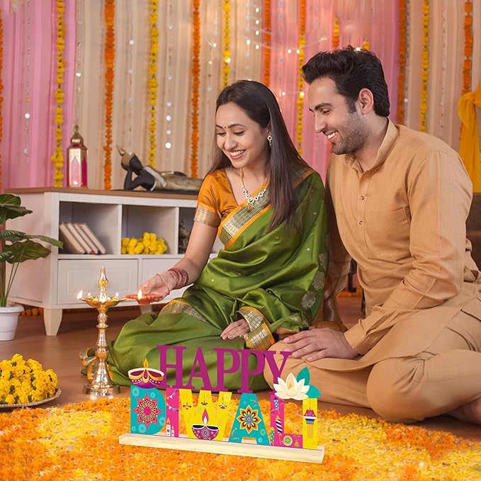 COCHIE Metal Happy Diwali Sign, Indian Festival of Light Table Centerpieces Decorations for Home, Office, Shelf, Mantel, Indoor, Traditional Party Supplies Decor (Diwali)-Ruum Studio Home