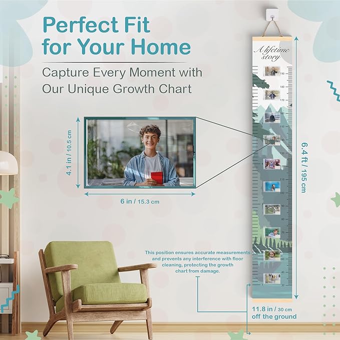 A Lifetime Story Growth Chart for Wall - Personalized for Photos, Photo Stickers, and Memory Album Feature - Height Chart for Kids - Child Height Wall Chart - Height Measurement for Wall-Ruum Studio Home