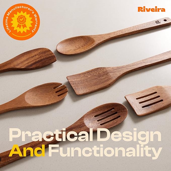 Riveira Walnut Wooden Spoons for Cooking Set of 6 – Natural Walnut Wooden Cooking Utensils, Spatula, Spoon - Premium Quality Utensil Set for Non-Toxic Cooking-Ruum Studio Home