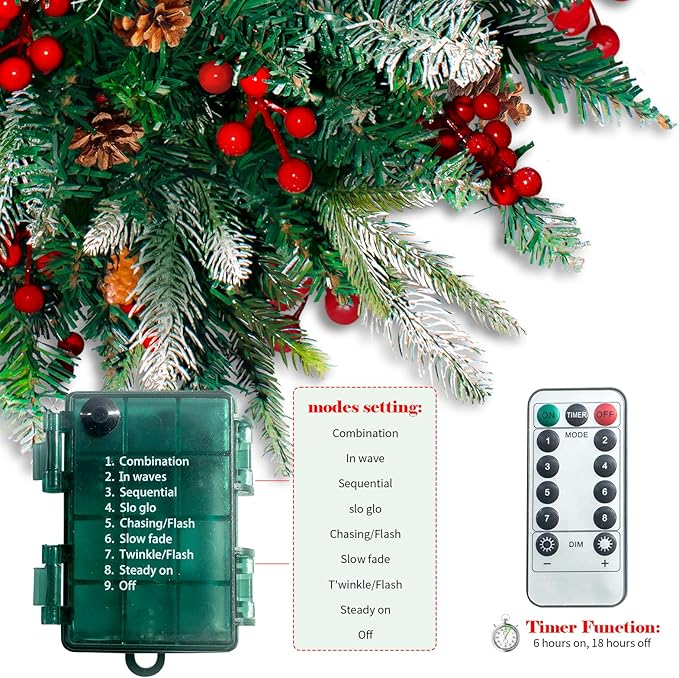 2 Pack Lighted Artificial Christmas Urn Filler, Battery Operated Pre-lit Xmas Pine Trees, Tripod Stake and 60 LED Lights, Holiday Porch Decorations for Porch, Yard, Garden, Flower Beds(Warm White)-Ruum Studio Home