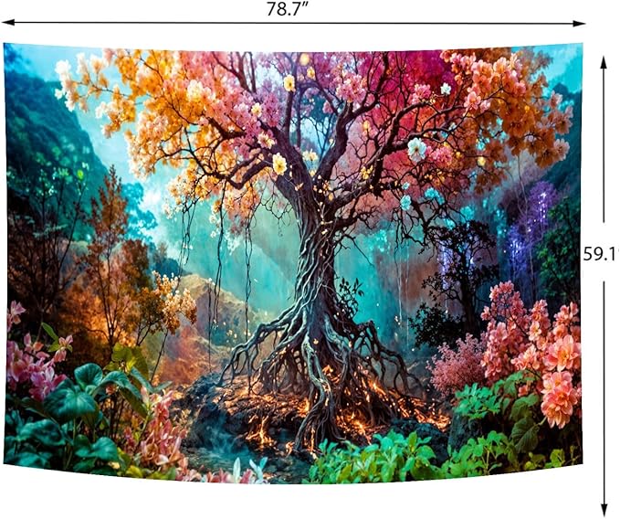 Delur Forest Tapestry Tree of Life Fantasy Tropical Rainforest Tapestry Wall Hanging Colorful Nature Mystical Landscape Psychedelic Spiritual Headboard for Bedroom Living Room Home Decor (59.1" x 78.7")-Ruum Studio Home