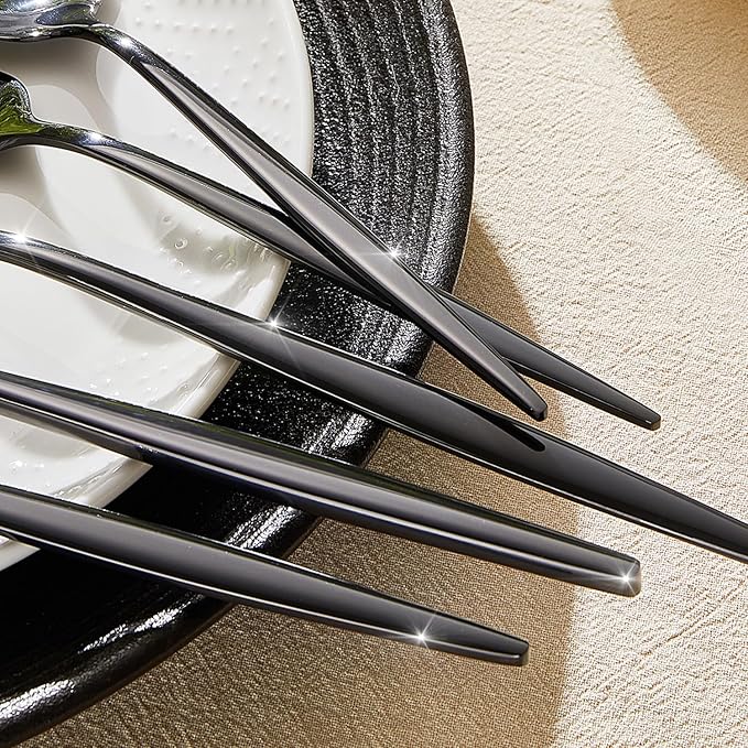 KINGSTONE Silverware Set, 40-Piece Flatware Set Cutlery Set Premium 18/10 Stainless Steel, Tableware Include Forks Knives Spoons for Home Kitchen Restaurant Wedding, Dishwasher Safe,Black-Ruum Studio Home