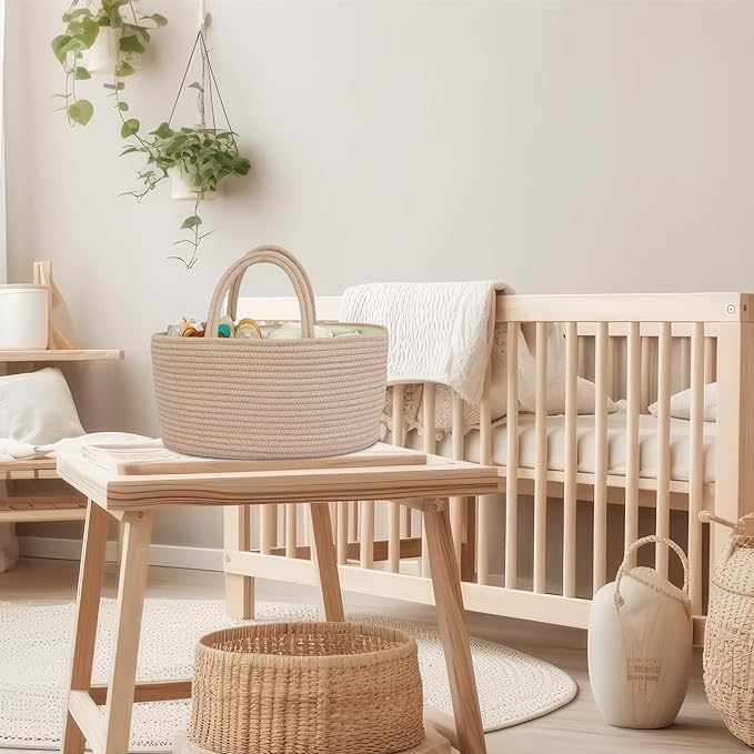 Diaper Caddy Organizer Cotton Rope Baby Basket Nursery Storage and Portable Tote Bag for Car Ideal Baby Shower Gifts and Registry Must-Have for Newborn Essentials Large konjak-Ruum Studio Home