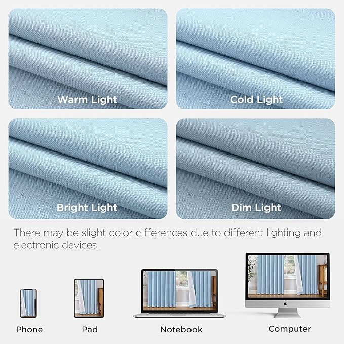 Joydeco 100% Blackout Pleated Curtains, Linen Window Curtains 2 Panel Sets 108 inches Long, Thermal Insulated Darkening Drapes for Bedroom(Chambray Blue,40'' Wx108'' L)-Ruum Studio Home