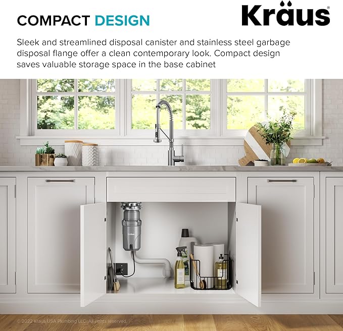 KRAUS® WasteGuard™ High-Speed 1/2 HP Continuous Feed Ultra-Quiet Motor Garbage Disposal with Power Cord and Flange Included and Universal Mount-Ruum Studio Home