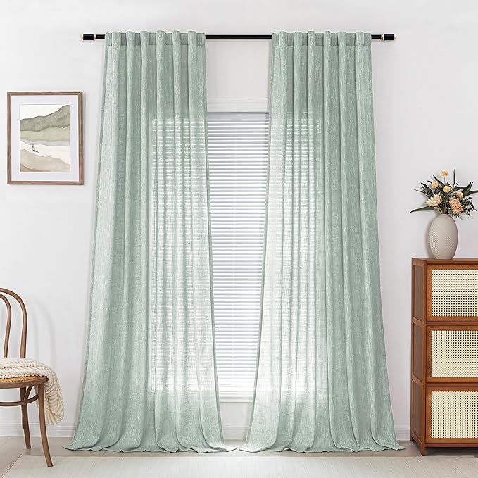 MYSKY HOME 95 Inch Curtains Farmhouse Light Filtering Privacy Curtain Drapes for Patio Door Living Room, Linen Look Texture Fabric Bohemian Draperies Soft Touch Back Tab, 50x95, Aqua, 2 Panels-Ruum Studio Home