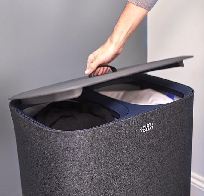 Joseph Joseph Tota 90 liter/23.8 gallon Laundry Hamper Separation Basket with lid, 2 Removable Washing Bags with Handles - Black-Ruum Studio Home