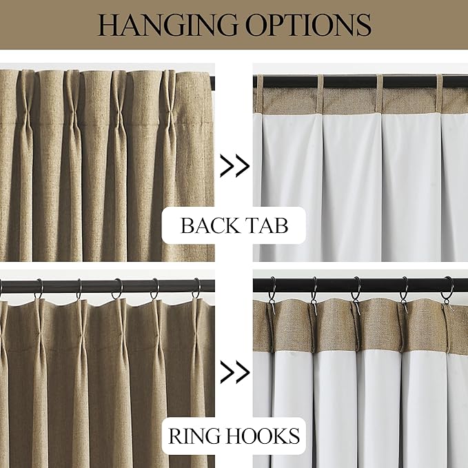 Vision Home Brown Pinch Pleated Full Blackout Curtains Linen Blended Room Darkening Window Curtains 120 inch for Living Room Bedroom Thermal Insulated Pinch Pleat Drapes with Hooks 10ft 40" Wx120 Lx2