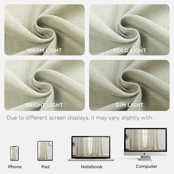 Joydeco Linen Curtains 108 Inch Length 2 Panel Sets,Light Filtering Curtains for Bedroom 52 Inch Wide Living Room Drapes with Back Tabs & Rod Pockets (W52 x L108 Inch, Oatmeal)-Ruum Studio Home