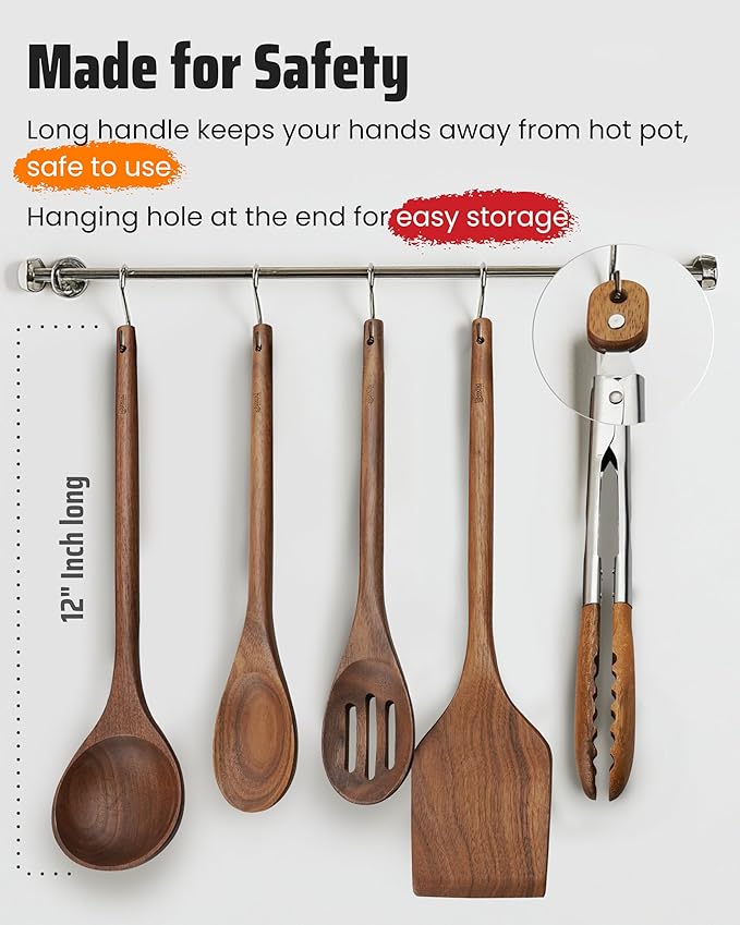 Elegant 5-Piece Walnut Wood Kitchen Utensil Set – Non-Scratch, Heat-Resistant Cooking Utensil Set with Kitchen Tongs, Spoons, Spatula & Ladle – Lightweight, Durable & Perfect for Daily Use or Gifting-Ruum Studio Home
