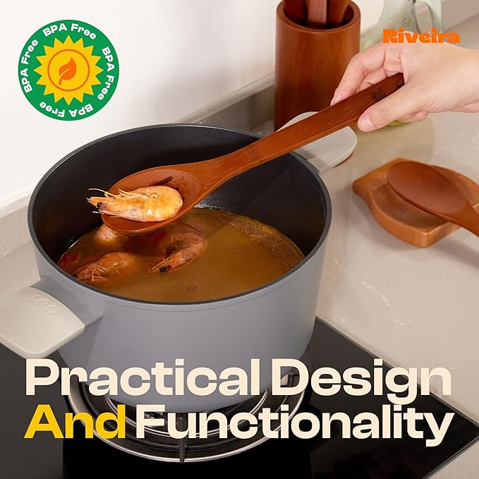 Riveira Premium Brown Bamboo Wooden Spoons for Cooking Set of 9 – Premium Brown Bamboo Wooden Cooking Utensils, Wooden Spatula, Wooden Spoon - Premium Quality Wooden Utensil Set for Non-Toxic Cooking-Ruum Studio Home