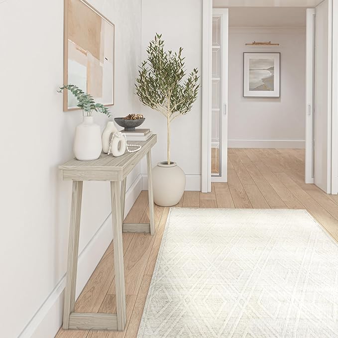 Plank+Beam Solid Wood Console Table, 46.25 Inch, Sofa Table, Narrow Entryway Table for Hallway, Behind The Couch, Living Room, Foyer, Easy Assembly, Coastal White-Ruum Studio Home