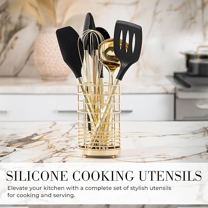 Black and Gold Kitchen Utensils Set - 23-Piece Luxury Kitchen Accessories Includes Gold Measuring Cups, Spoons, Silicone Cooking Utensils and Tools for Baking, Cooking, and Stylish Kitchen Decor-Ruum Studio Home