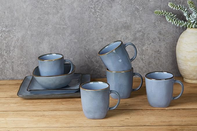 famiware Coffee Mugs Set of 4, Ocean Square 13oz Coffee Cup Set with Handle for Cocoa, Milk, Hot Chocolate, Tea, Water, Stoneware Cups for Kitchen, Microwave and Dishwasher Safe, Blue-Ruum Studio Home