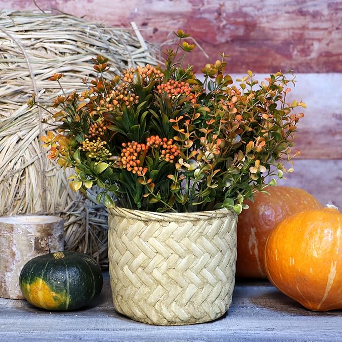 Artificial Fall Flowers Mums Outdoor - 6 Bundles Fake Plants No Fade Faux Plastic Greenery Shrubs for Home Indoor Kitchen Garden Porch Patio Decoration Thanksgiving Wedding Party Fireplace(Type A)-Ruum Studio Home
