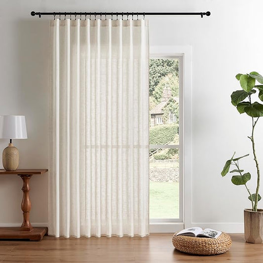 Joydeco Light Filtering Curtains 90 Inch Length for Bedroom, Linen Curtains 90 Inch Length 1 Panel Set for Living Room,White Semi Sheer Drapes 90 Inches Long with Rod Pockets-Ruum Studio Home