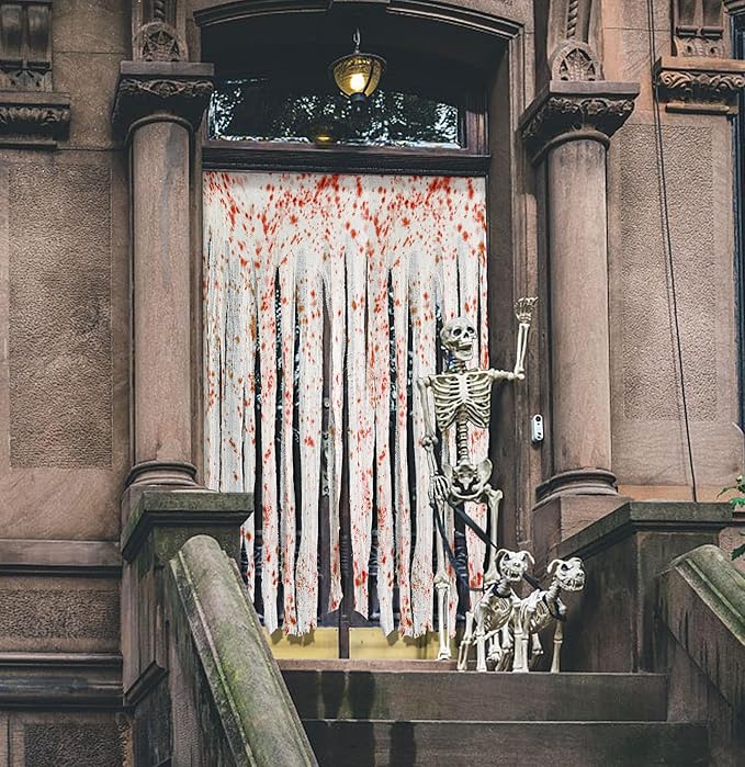 RunNico 85" x 60" 2pcs Halloween Door Curtain Decoration with Bloody Hand Prints - Bloody Doorway Curtain Halloween Creepy Cloth for Haunted House, Horror Theme Party