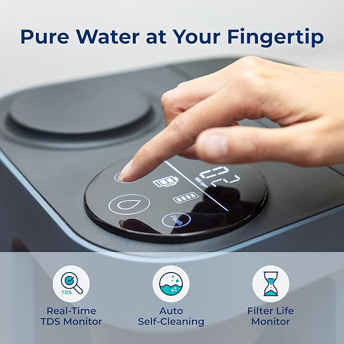 Bluevua RO100ROPOT-LITE Countertop Reverse Osmosis Water Filter System, 5 Stage Purification, 3:1 Pure to Drain, Portable Water Purifier (No Installation Required) (Blue)-Ruum Studio Home