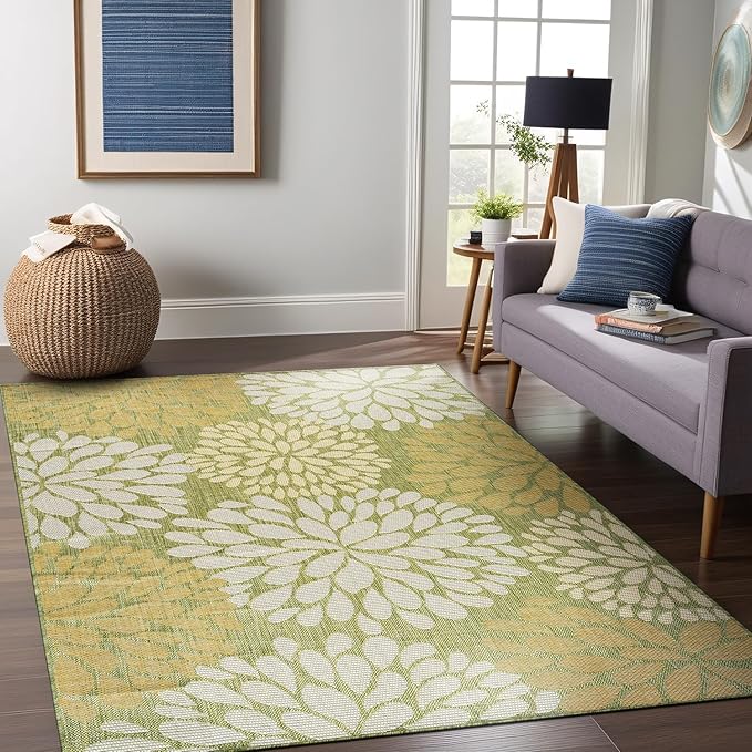 Beverly Rug Outdoor Rug 9x12 Modern Exotic Tropical Leaf Area Rugs for Indoor and Outdoor Patio Deck Porch Garden Water Resistant Washable Outside Carpet (9 x 12 Green)-Ruum Studio Home