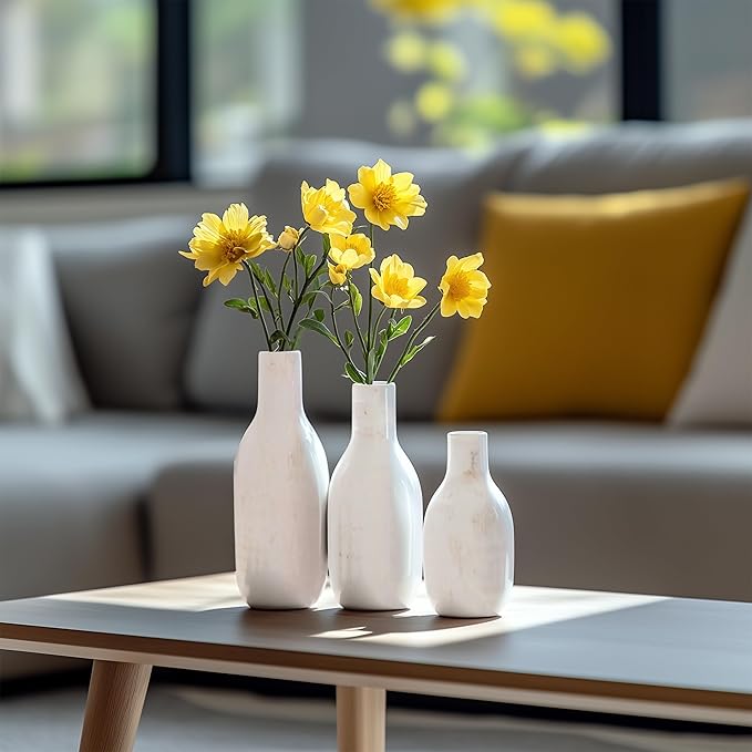 NOBULA White Ceramic Donut Vases โ Modern Home Decor for Living Room, Bedroom & Table Centerpiece - Minimalist Nordic โ Unique Vases for Olive Plant & Flowers โ Decorative Coffee Table Vase Set of 3-Ruum Studio Home