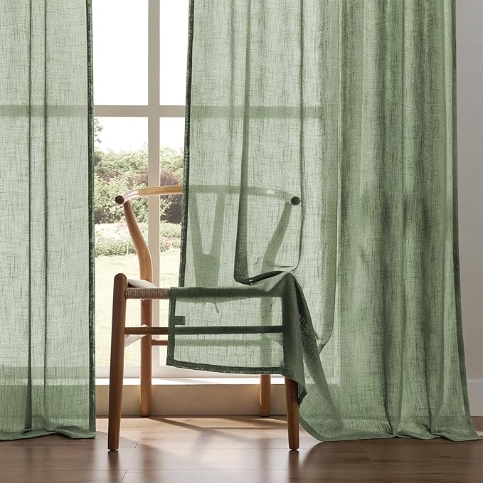 Joydeco Linen Curtains 108 Inch Length 2 Panel Sets,Light Filtering Curtains for Bedroom 52 Inch Wide Living Room Drapes with Back Tabs & Rod Pockets (W52 x L108 Inch, Loden)-Ruum Studio Home