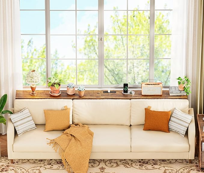 SUPERJARE 78.7 Inch Console Table with Outlet, Sofa Table with Charging Station, Narrow Hallway Entryway Table, Behind Couch Table, for Living Room, Rustic Brown-Ruum Studio Home