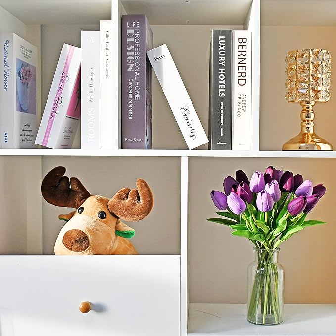 Mandy's Artificial Tulips 20 Stems Shades of Purple PU Faux Flowers for Wedding Home Decor 13.5 Inch-Ruum Studio Home