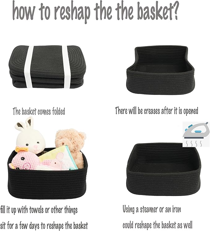 Small Woven Storage Baskets 13“X9”X5“ Decorative Rope Bins for Organizing Shelves, Closets, and Toys, Empty Gift Baskets, Cute Organizer Basket for Home and Office (black, Large)-Ruum Studio Home