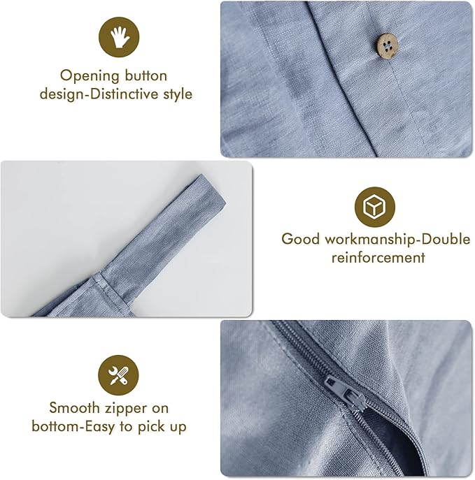 Linen Hanging Laundry Bag, 100% Linen Over The Door Laundry Hamper with Buttons and Zipper, Space Saving Door Hampers for Laundry Dirty Clothes Home Travel, Blue-Ruum Studio Home