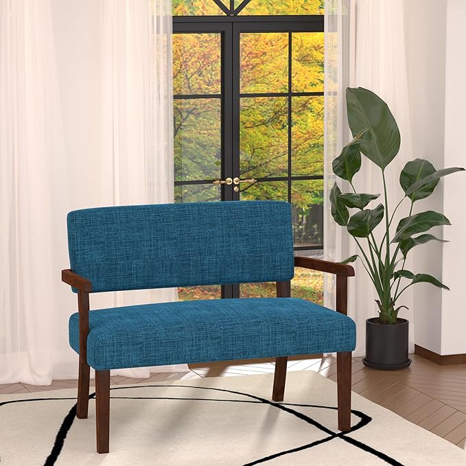Accent Chair 2 Seat, Arm Chairs with Soft Seat and Armrests for Living Room, Love seat for Dining, Reading, and Waiting Rooms (Blue)-Ruum Studio Home