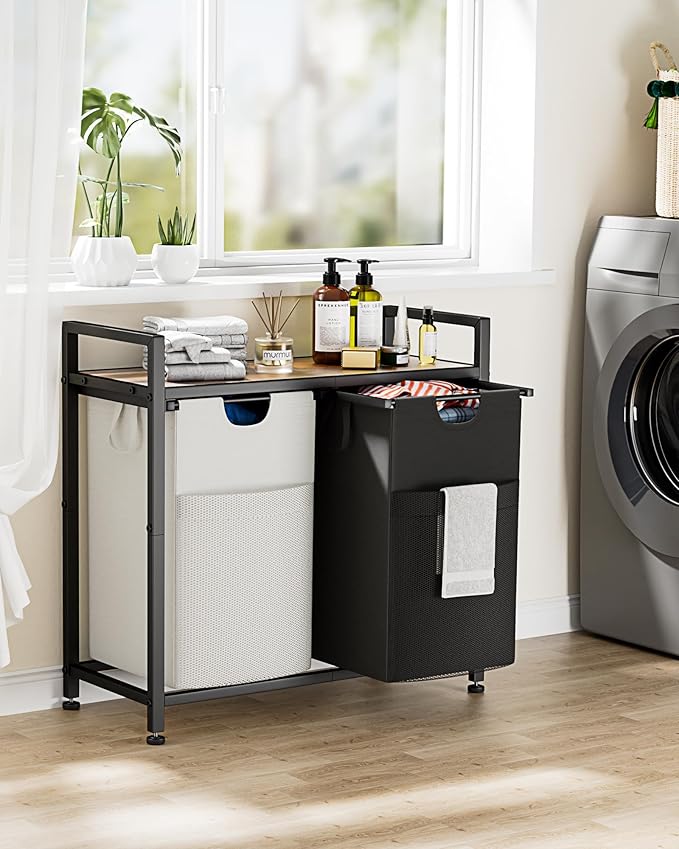 Lulive Double Laundry Hamper, Multifunctional Basket Organizer, 112L Laundry Sorter with Removable Bags and Fabric Handles, Large Top Shelf Laundry Bag for Bathroom, Dorm, Laundry Room-Ruum Studio Home