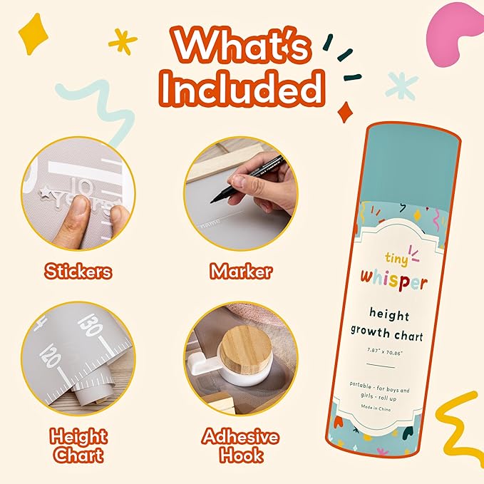 Height Chart for Kids Customizable Kids Height Wall Chart with Stickers, Marker & Hook Hanging Growth Chart Measurement for Wall Easy Installation for Baby Room Nursery and Playroom-Ruum Studio Home
