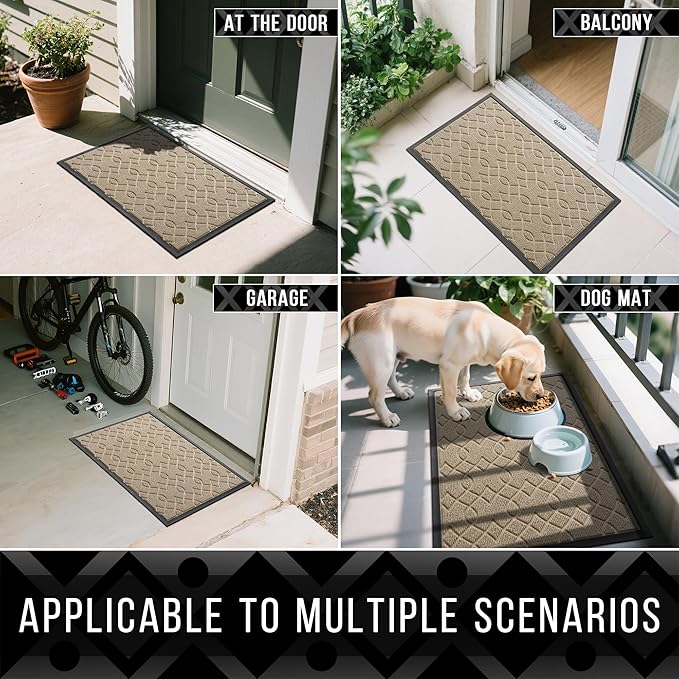 Yimobra Front Door Mat Outdoor Indoor 47x24, All-Season, All-Weather, Heavy Duty Welcome Door Mats Outside Entrance, Non Slip Porch Patio Entrance Mat, Light Beige-Ruum Studio Home