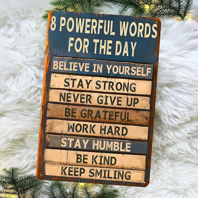 Motivational Metal Tin Sign - 8 Powerful Words for The Day Posters - Inspirational Wall Art Positive Quotes for Home Gym Office Classroom Decor Durable Rustic Wall Decor for Teens Adults 8x12 Inch-Ruum Studio Home