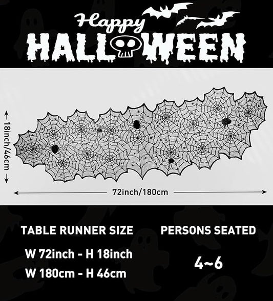 Halloween Table Runner,72 Inches Long Black Lace Spider Web Table Runners for Halloween Table Decoration/Party Dinner Table Decor,Kitchen,Mantel,Bedroom Decoration-Ruum Studio Home