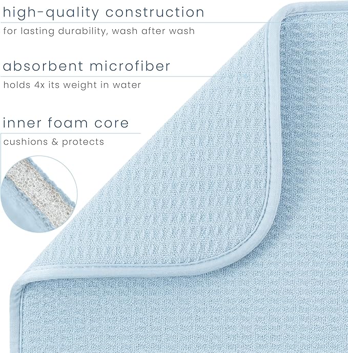 S&T INC. Dish Drying Mat, 16” x 18”, Absorbent Microfiber Kitchen Counter Mat, Dish Drying Pad for Dishes, Utensils, Pots and Pans, Large, Sky Blue-Ruum Studio Home