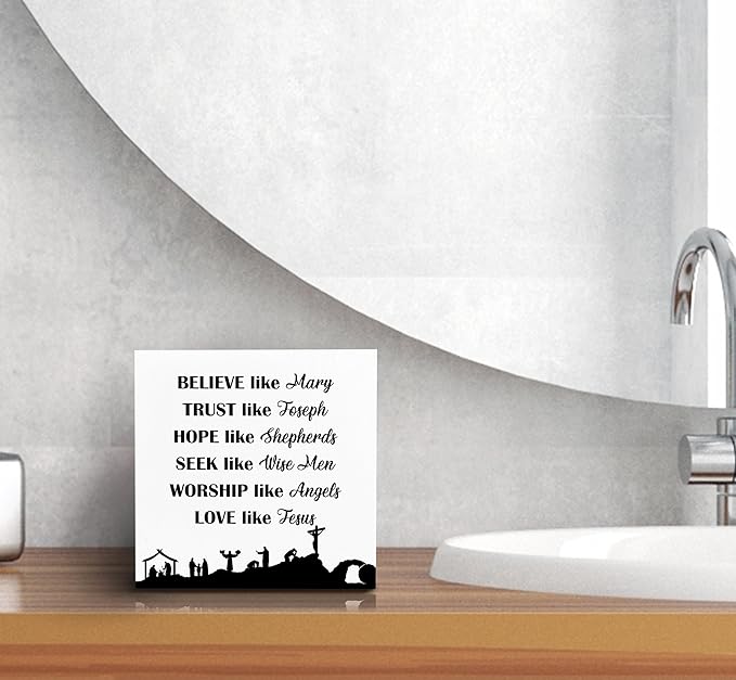 SRADMO Christian Signs for Home Decor, Inspirational Bible Verse Wood Box Sign Desk Decor, Bible Verse Decor, Christian Theme Wooden Block Box Sign Decoration for Home Office Shelf Table Decor-Ruum Studio Home