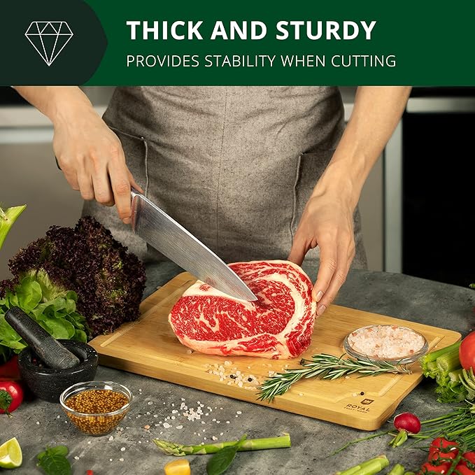 Chopping Board Set of 2 - Wooden Cutting Boards for Kitchen Meal Prep & Serving - Bamboo Wood Cutting Board Set - Charcuterie & Chopping Butcher Block for Meat - Kitchen Gadgets Gift-Ruum Studio Home