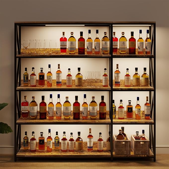 Large Farmhouse Style 5 Tiers Corner Bookshelf with Grow Light, Extra Wide Plant Stand & Bookcase for Home Office 、Craft Space、Living Room, Rustic Wooden Corner Shelf for Indoor Plants-Ruum Studio Home