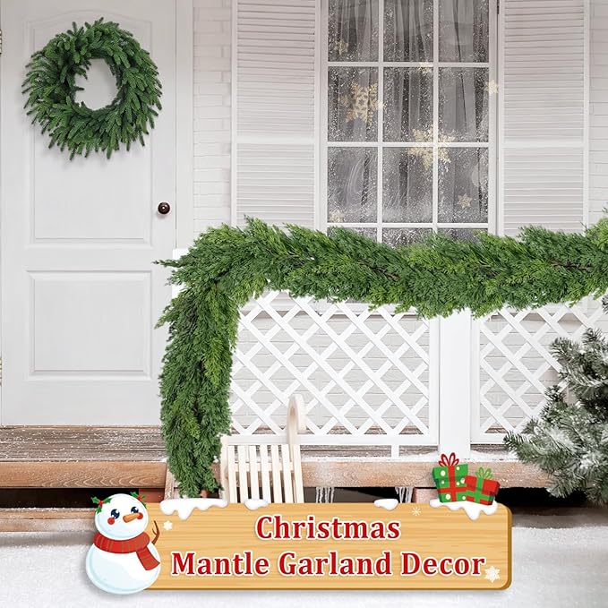 9 Ft Real Touch Christmas Garland Indoor with Pine Cone,Thick and Lush,Soft Bendable Mantle Garland Christmas, Lifelike Cedar Garland, Christmas Garland for Mantle,Indoor Christmas Decorations-Ruum Studio Home