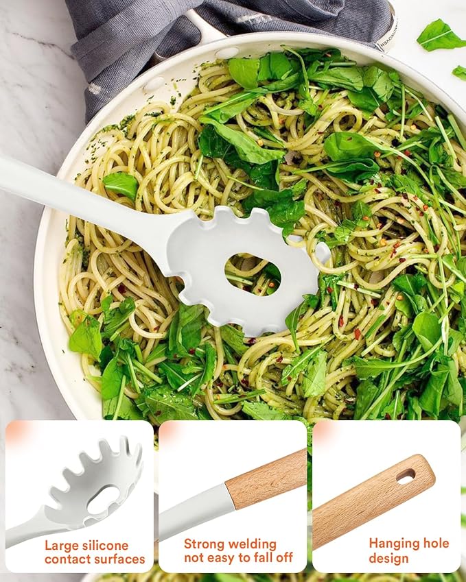 Kitchen Utensils Set, 13PCS Silicone Cooking Utensils, Heat Resistant Kitchen Utensil Spatula Set for Nonstick Cookware, Wooden Handles Kitchen Gadgets Tools Set-Ruum Studio Home