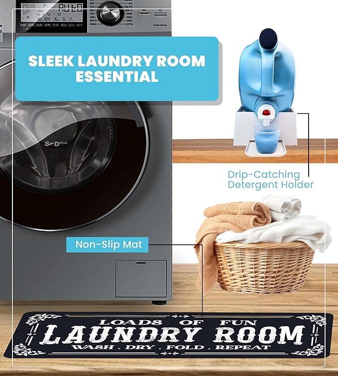 TidyFriend Laundry Detergent Holder with Laundry Room Rug Runner, Detergent Stand for Spill Protection, Non-Slip Runner Mat, and Stylish Room Organizer for Home & Laundry Spaces-Ruum Studio Home