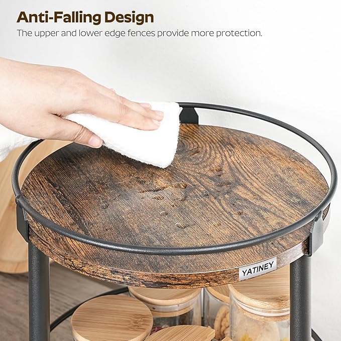 Lazy Susan Organizer, Rotating Spice Rack, 2 Tier Spice Turntable Organizer, Industrial Turntable Spice Holder, for Kitchen Countertop and Cabinet, Compact and Versatile, Rustic Brown SR22BR-Ruum Studio Home