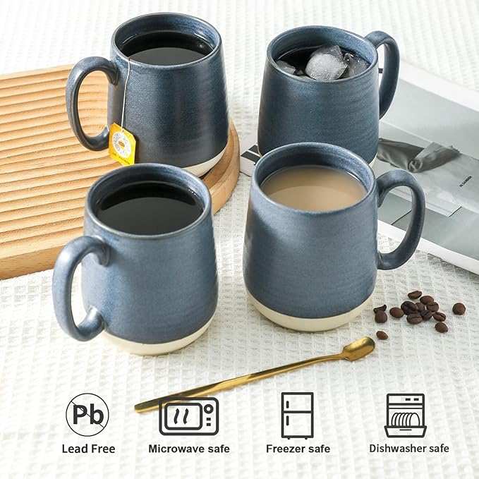 Hasense Coffee Cups Ceramic, Coffee Mugs with Handles Set of 4, 15 oz Tea Cups for Home and Office, Stylish Colorblocking Mugs for Coffee, Tea, Latte, Hot Chocolate, Christmas Cups Gift, Deep Blue-Ruum Studio Home
