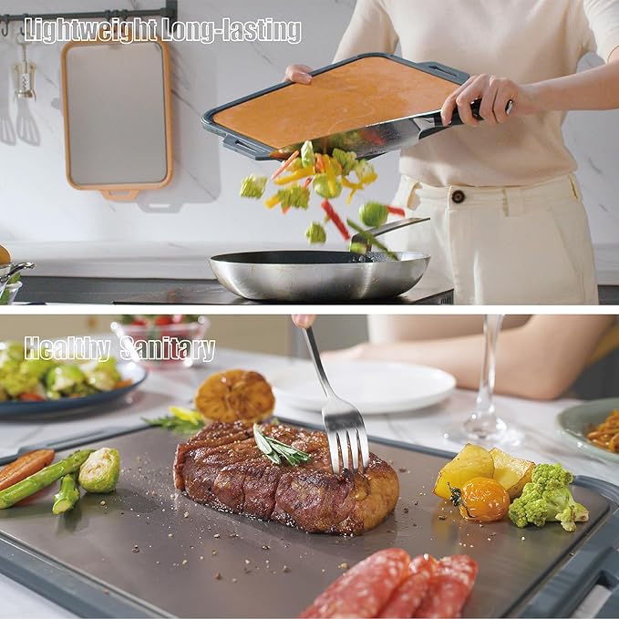 GUANCI Pure Titanium Cutting Board, Double Sided Cutting Board for Kitchen, Pure Titanium/Wood Fiber Composite with Juice Groove Dishwasher Safe 16"L x 11"W-Ruum Studio Home